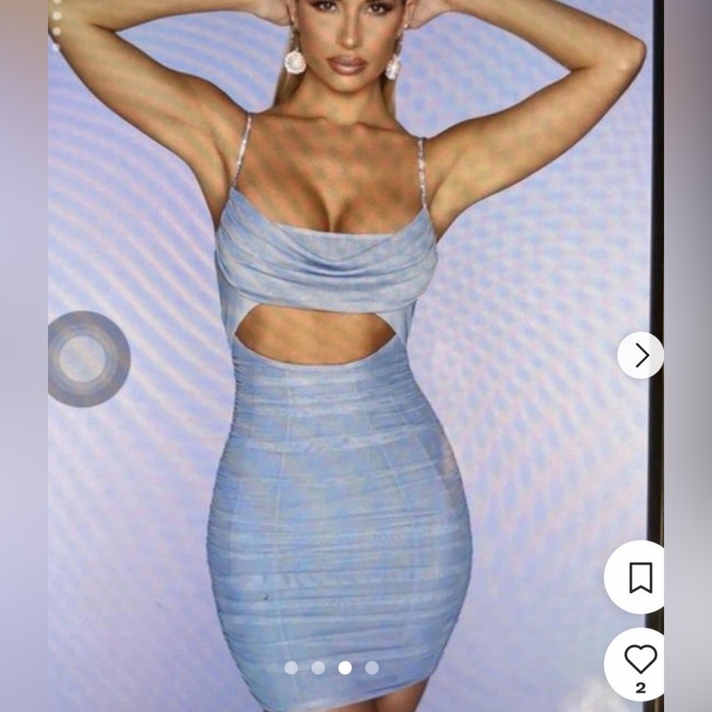 Women’s Oh Polly Blue Diamond Strap Detail Cut Out Bodycon Ruched  Dress UK 10
